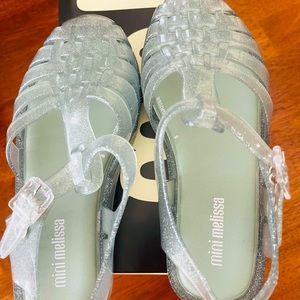 BNIB mini melissa possession fisherman sandals jellies in green glitter size 12